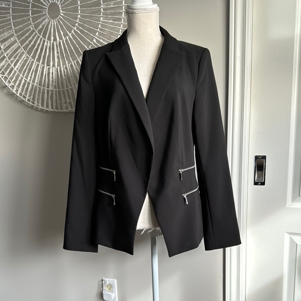 Dkny Black Blazer with Silver Zippers